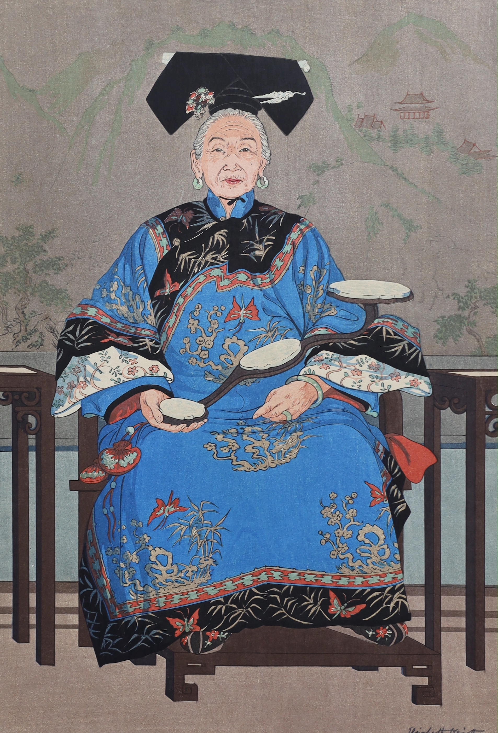 Elizabeth Keith (British, 1856-1957), 'Manchu Lady of the Last Dynasty - Peking', woodblock print, 45 x 31cm, unframed